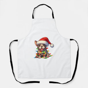French Bulldog Christmas Lights Santa Hat Boys Gir Apron