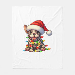 French Bulldog Christmas Lights Santa Hat Boys Gir Fleece Blanket