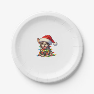 French Bulldog Christmas Lights Santa Hat Boys Gir Paper Plate
