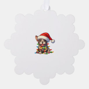 French Bulldog Christmas Lights Santa Hat Boys Gir Tree Decoration Card