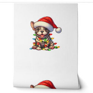 French Bulldog Christmas Lights Santa Hat Boys Gir Wallpaper