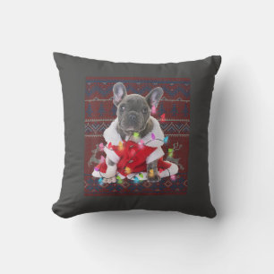 French Bulldog Christmas Lights Ugly Sweater Dog Cushion
