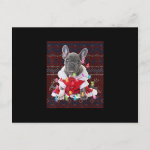 French Bulldog Christmas Lights Ugly Sweater Dog Holiday Postcard
