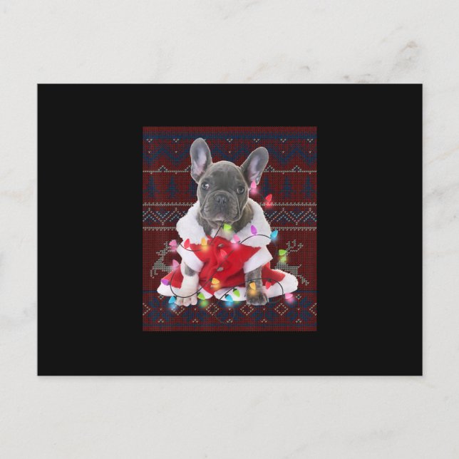 French Bulldog Christmas Lights Ugly Sweater Dog Holiday Postcard (Front)