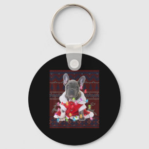 French Bulldog Christmas Lights Ugly Sweater Dog Key Ring