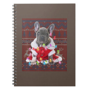 French Bulldog Christmas Lights Ugly Sweater Dog Notebook