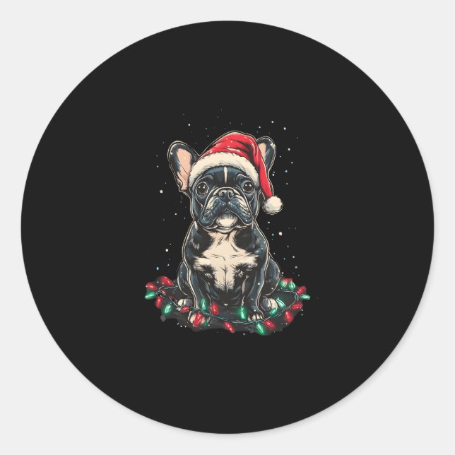 French Bulldog Christmas Lights Xmas Dogs Gifts Me Classic Round Sticker (Front)