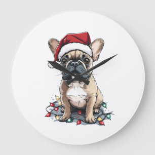 French Bulldog Christmas Lights Xmas Dogs Gifts Me Large Clock