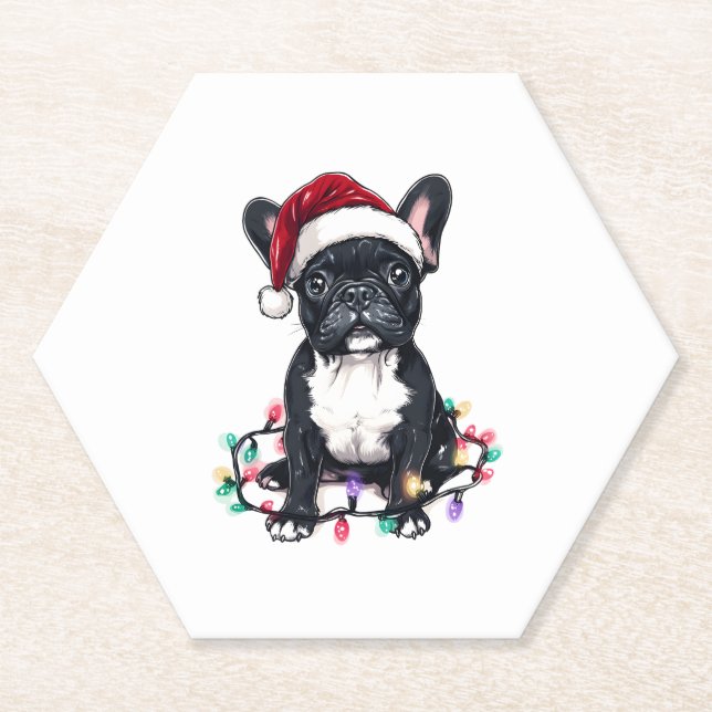 French Bulldog Christmas Lights Xmas Dogs Gifts Me Paper Coaster (Front)