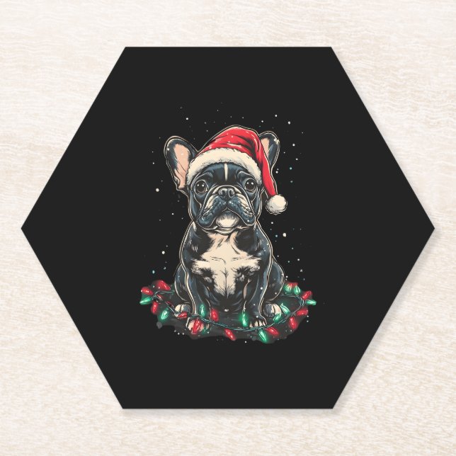 French Bulldog Christmas Lights Xmas Dogs Gifts Me Paper Coaster (Front)