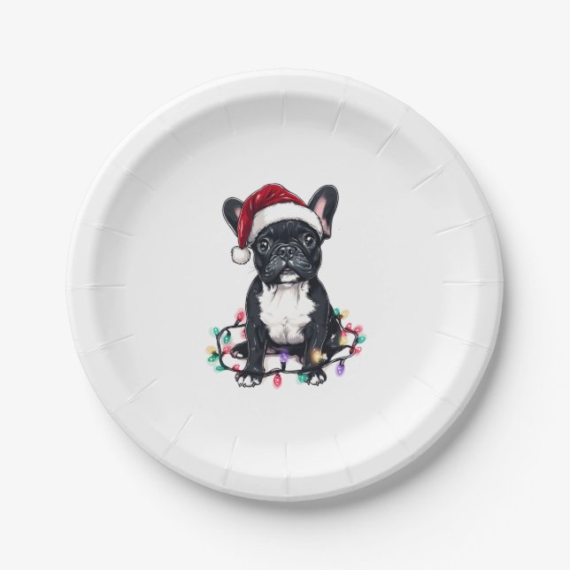 French Bulldog Christmas Lights Xmas Dogs Gifts Me Paper Plate (Front)
