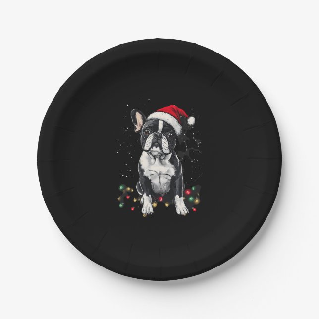 French Bulldog Christmas Lights Xmas Dogs Gifts Me Paper Plate (Front)