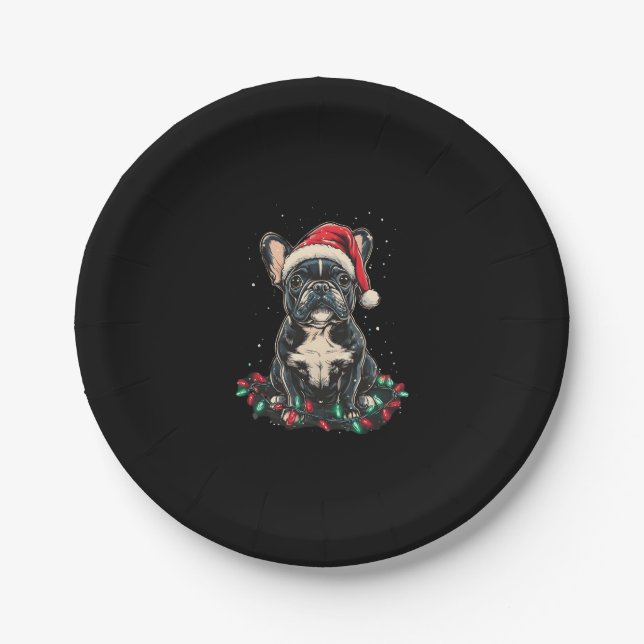 French Bulldog Christmas Lights Xmas Dogs Gifts Me Paper Plate (Front)