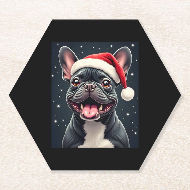 French Bulldog Christmas Long Sleeve T-Shirt Paper Coaster (Front)