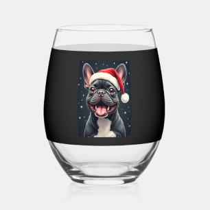 French Bulldog Christmas Long Sleeve T-Shirt Stemless Wine Glass