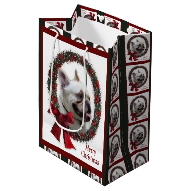 French Bulldog Christmas Medium Gift Bag (Front Angled)