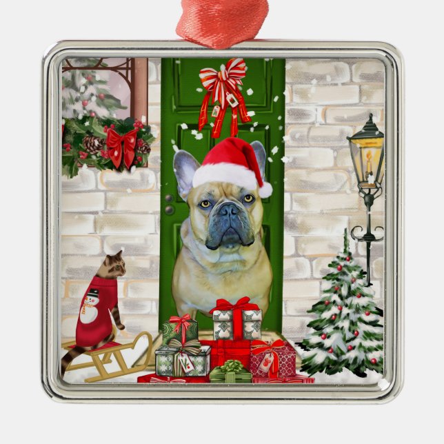 French Bulldog Christmas  Metal Tree Decoration (Front)