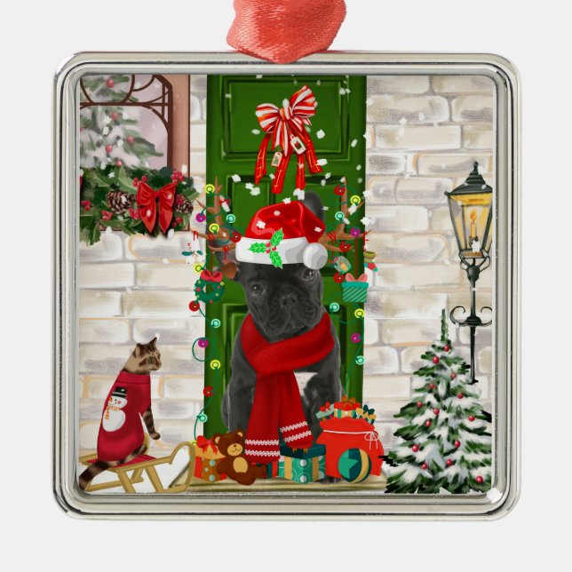 French Bulldog Christmas  Metal Tree Decoration (Front)