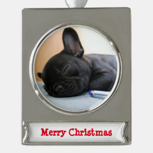 French Bulldog Christmas Ornament Silver Plated