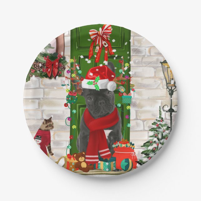 French Bulldog Christmas Paper Plate (Front)