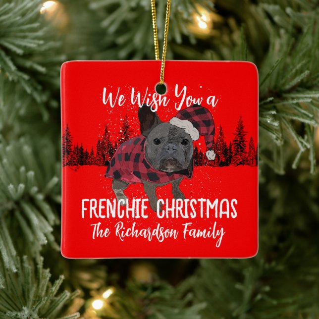 French Bulldog Christmas Personalised Dog Frenchie Ceramic Ornament (Tree)
