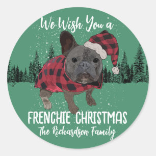 French Bulldog Christmas Personalised Dog Frenchie Classic Round Sticker