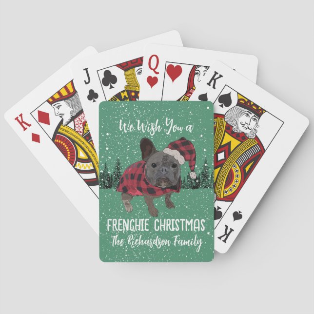 French Bulldog Christmas Personalised Dog Frenchie Playing Cards (Back)