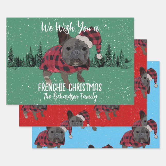 French Bulldog Christmas Personalised Dog Frenchie Wrapping Paper Sheet (Set)