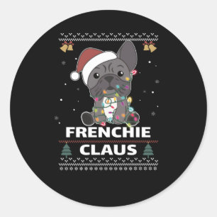 French Bulldog Christmas pun FRENCHIE CLAUS Classic Round Sticker