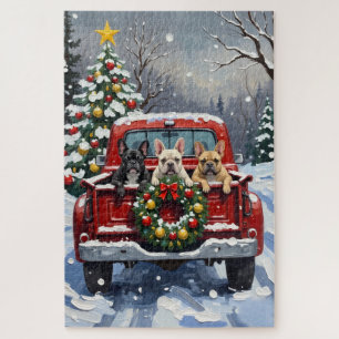 French Bulldog Christmas Red Truck Holiday Jigsaw Puzzle