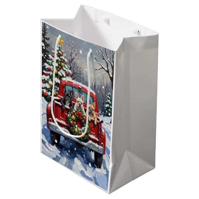 French Bulldog Christmas Red Truck Holiday Medium Gift Bag (Front Angled)