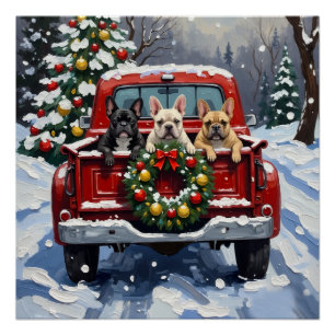 French Bulldog Christmas Red Truck Holiday Poster