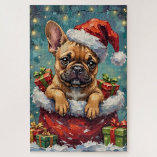 French Bulldog Christmas Santa Bag Adventure Jigsaw Puzzle