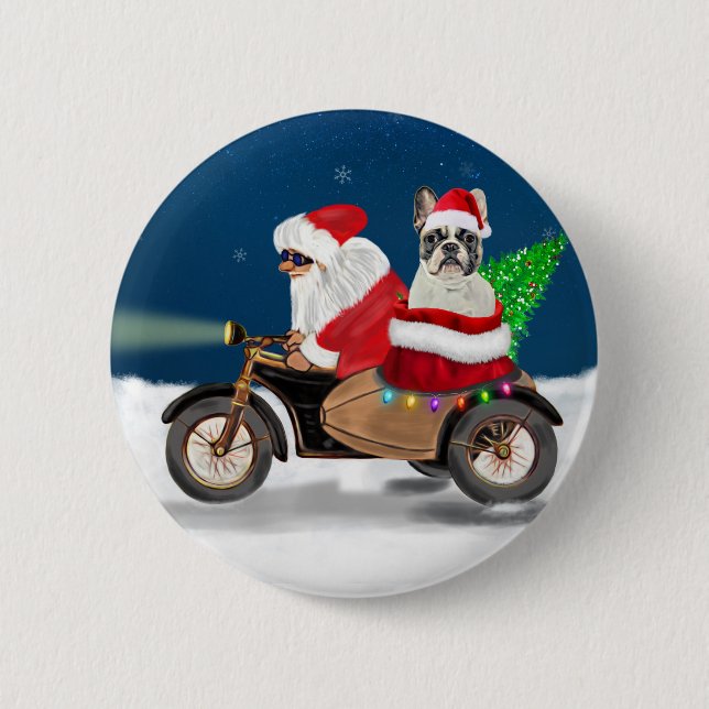 French Bulldog Christmas Santa Claus   6 Cm Round Badge (Front)