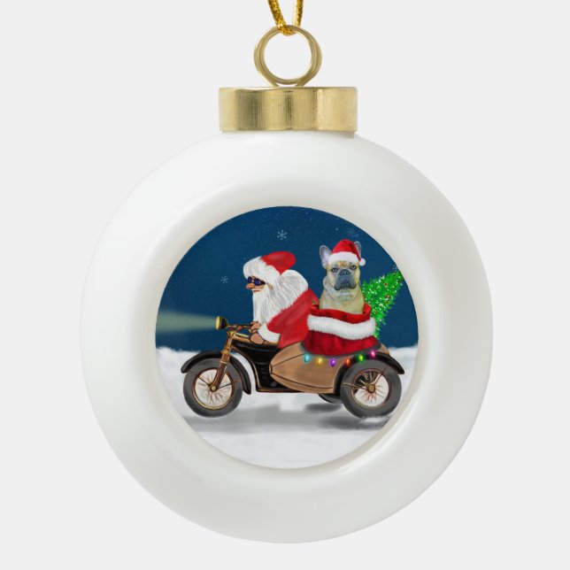 French Bulldog Christmas Santa Claus   Ceramic Ball Christmas Ornament (Front)