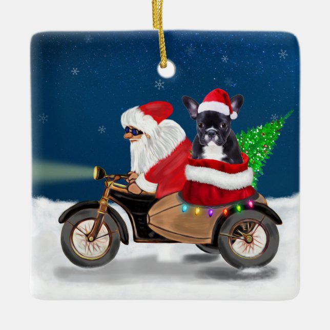 French Bulldog Christmas Santa Claus  Ceramic Ornament (Front)