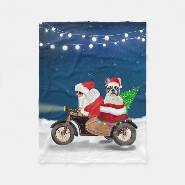 French Bulldog Christmas Santa Claus  Fleece Blanket (Front)