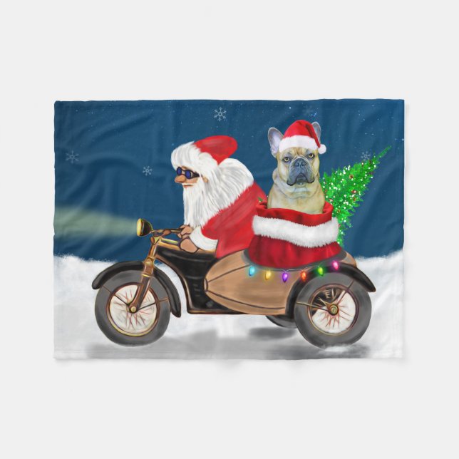 French Bulldog Christmas Santa Claus  Fleece Blanket (Front (Horizontal))