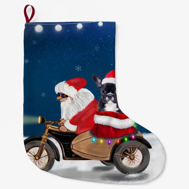 French Bulldog Christmas Santa Claus  Large Christmas Stocking (Front)