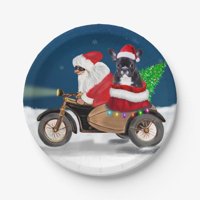 French Bulldog Christmas Santa Claus Paper Plate (Front)