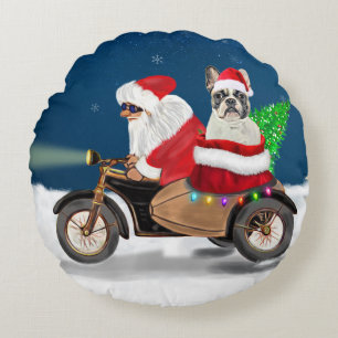 French Bulldog Christmas Santa Claus Round Cushion
