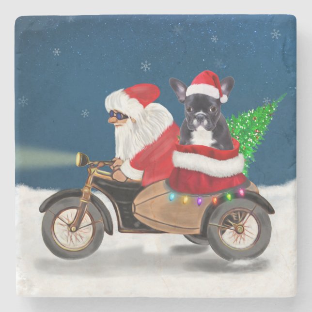 French Bulldog Christmas Santa Claus  Stone Coaster (Front)