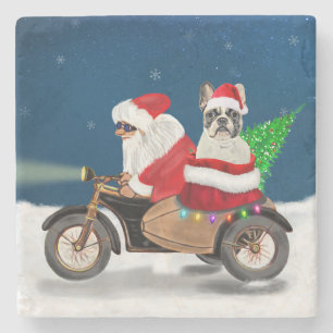 French Bulldog Christmas Santa Claus Stone Coaster