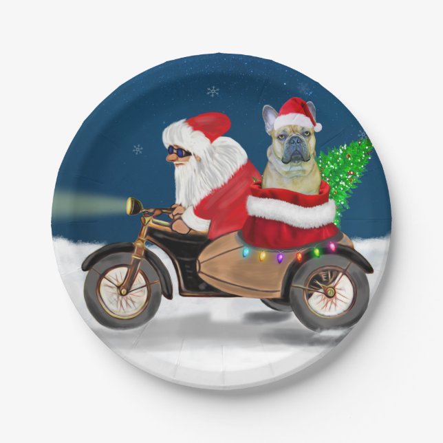 French Bulldog Christmas Santa Claus  Throw Pillow Paper Plate (Front)
