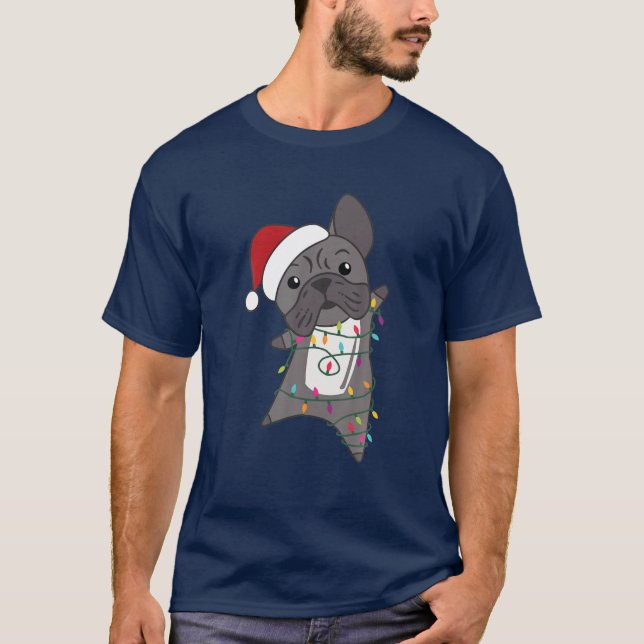French Bulldog Christmas Santa Clauses Fairy Light T-Shirt (Front)