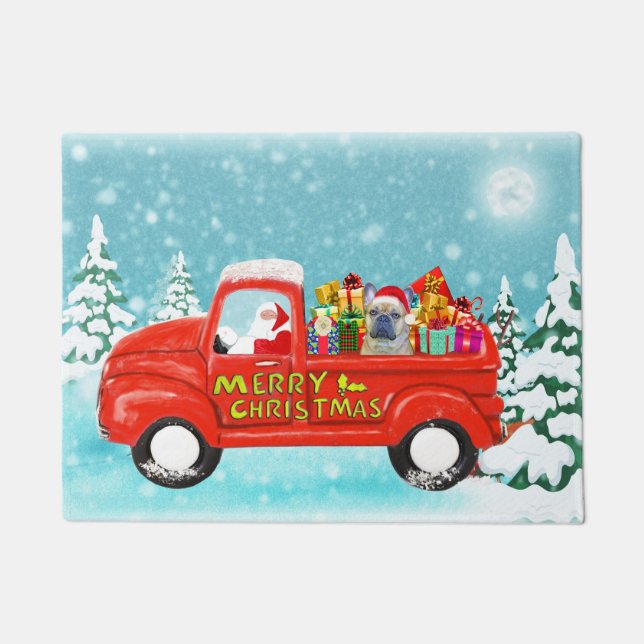 French Bulldog Christmas Santa Delivery Truck Doormat (Front)