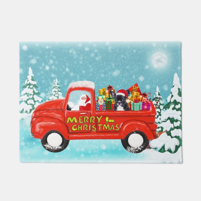 French Bulldog  Christmas Santa Delivery Truck Doormat (Front)