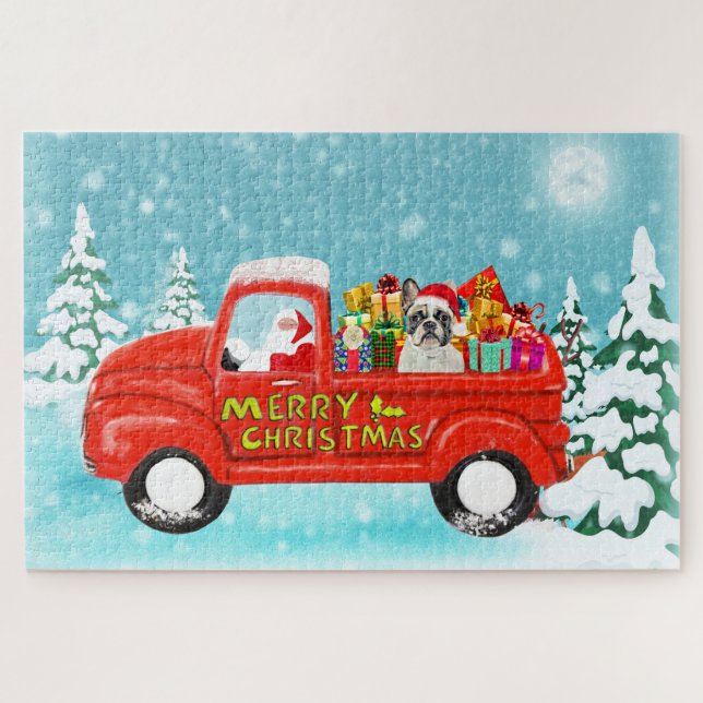 French Bulldog Christmas Santa Delivery Truck Jigsaw Puzzle (Horizontal)