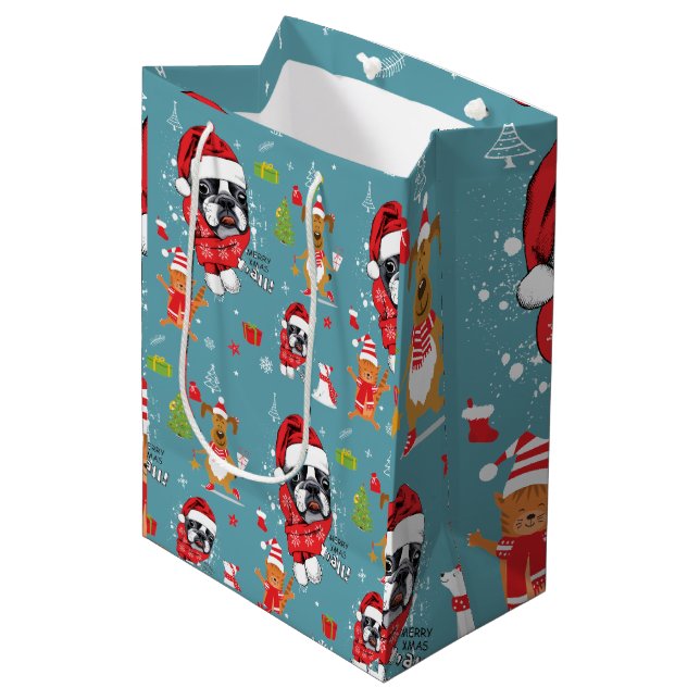 French Bulldog Christmas Santa Medium Gift Bag (Front Angled)