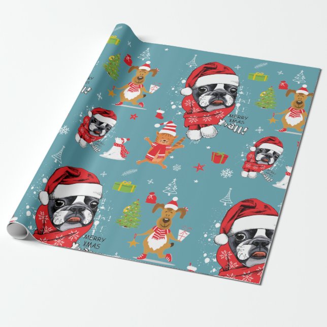 French Bulldog Christmas Santa Wrapping Paper (Unrolled)